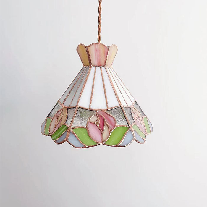 Rose Stained Glass Pendant Light