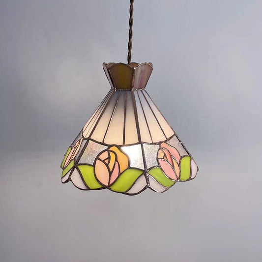 Rose Stained Glass Pendant Light / A