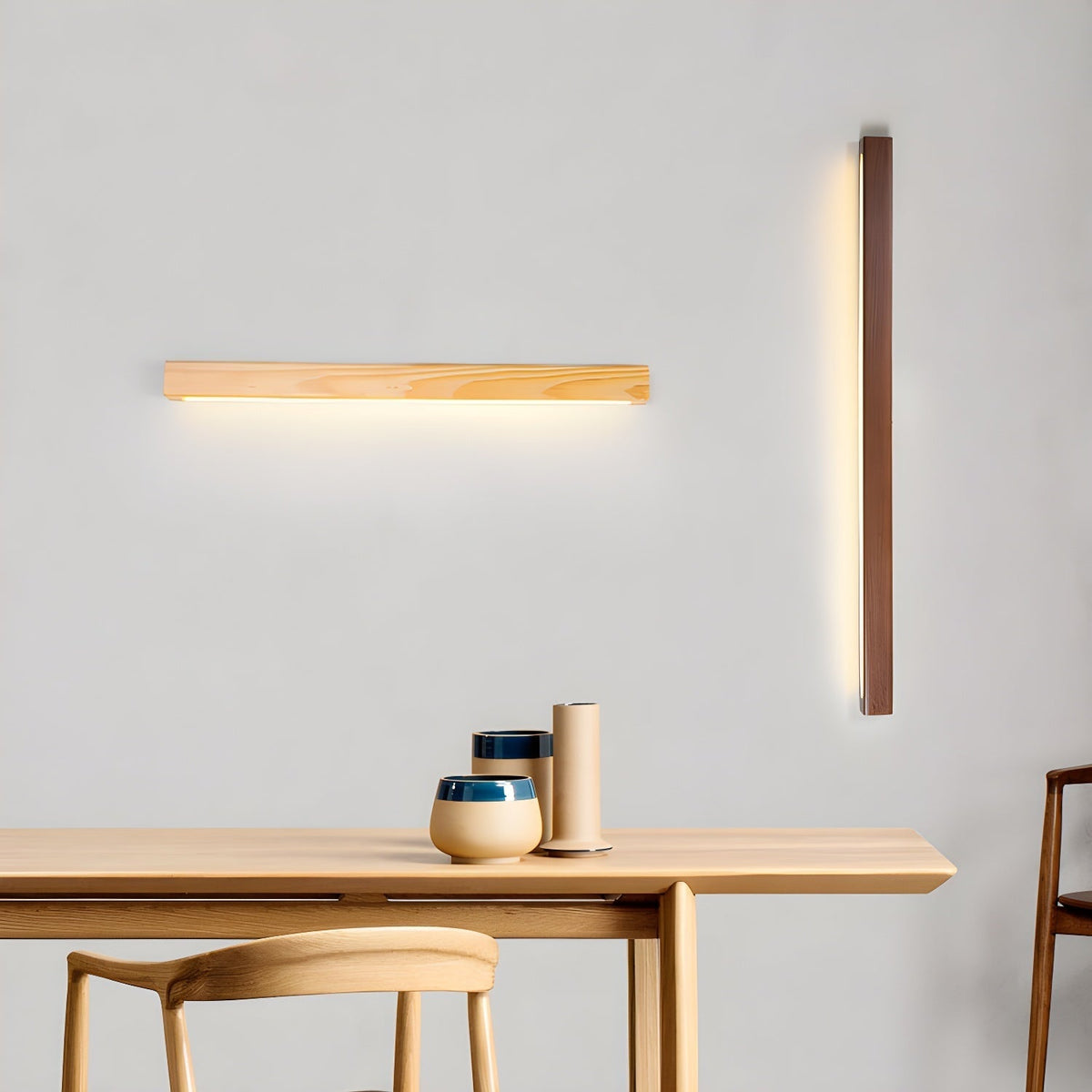 Linear Wood Integrated LED Wall Light / ∅ 47.2″ x W 1.8″ x H 2″ / Wood Color / Warm Light