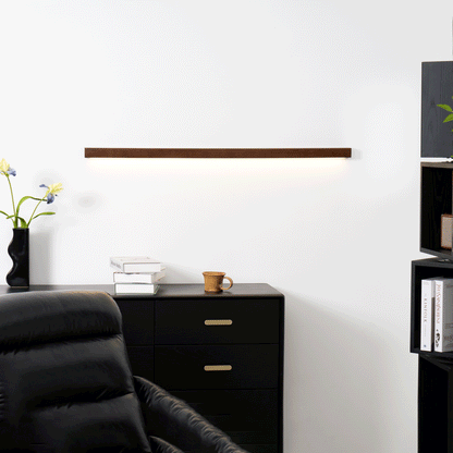 Linear Wood Integrated LED Wall Light / ∅ 47.2″ x W 1.8″ x H 2″ / Walnut Color / Triac Dimmable Warm Light