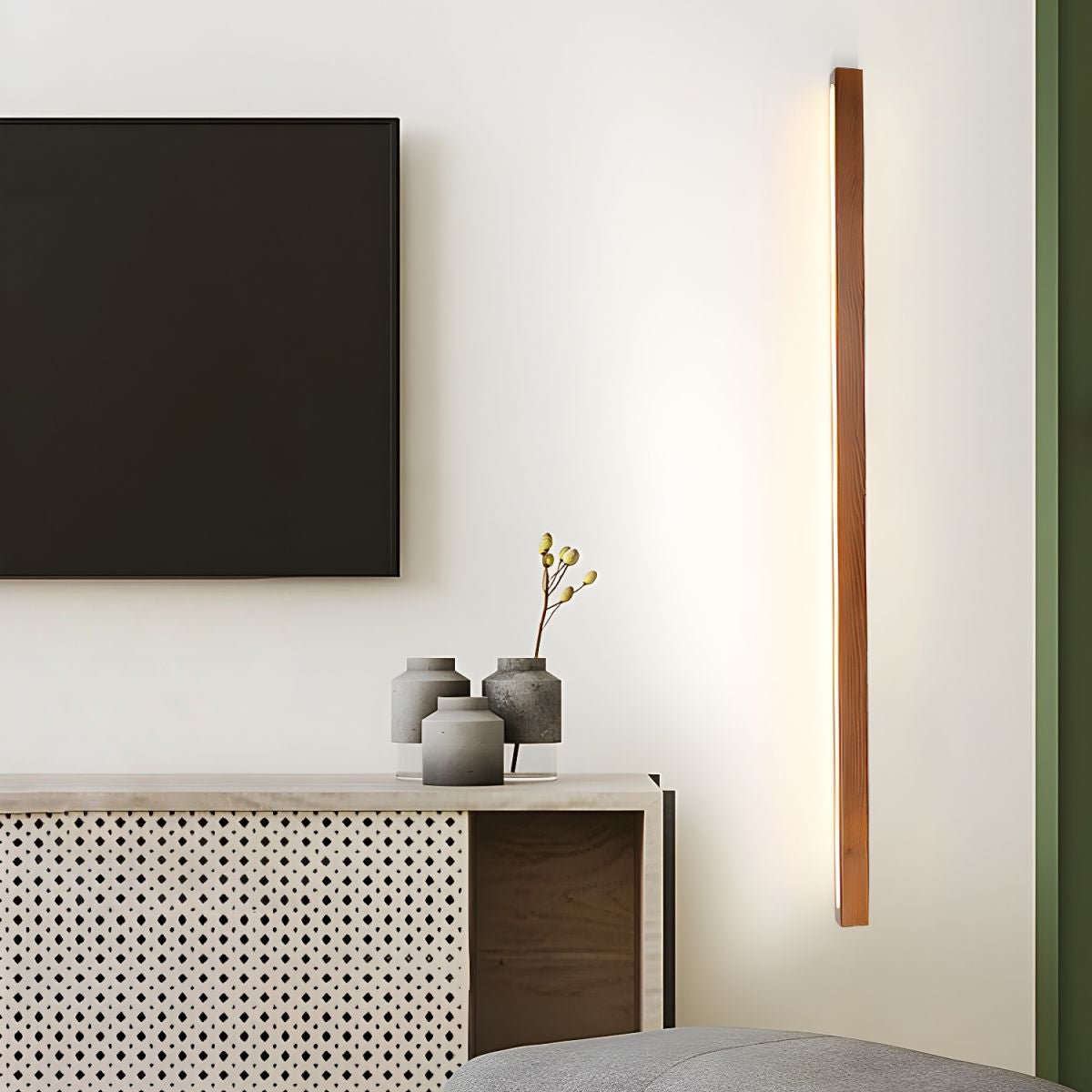 Linear Wood Integrated LED Wall Light / ∅ 31.5″ x W 1.8″ x H 2″ / Wood Color / Warm Light