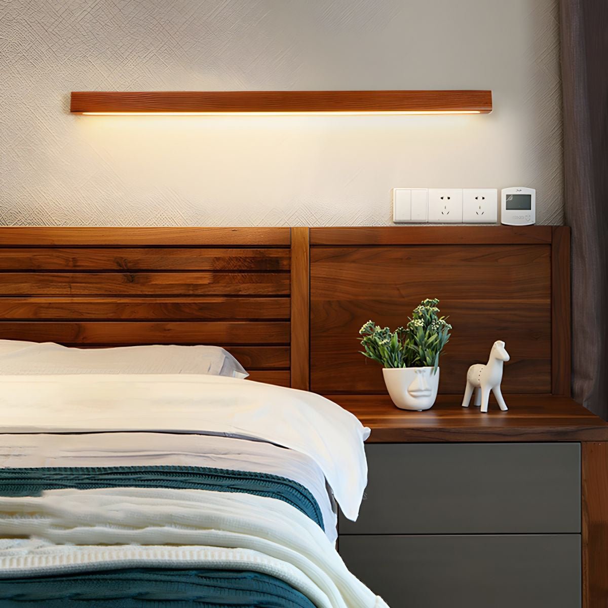 Linear Wood Integrated LED Wall Light / ∅ 23.6″ x W 1.8″  x H 2″ / Walnut Color / Triac Dimmable Warm Light