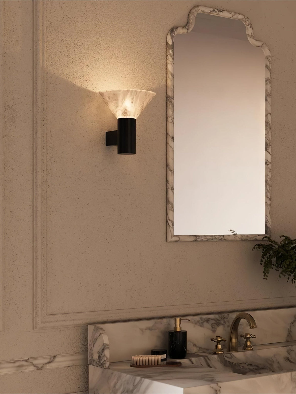 Sculptural Alabaster Cone Wall Light