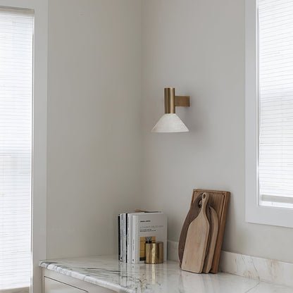 Sculptural Alabaster Cone Wall Light