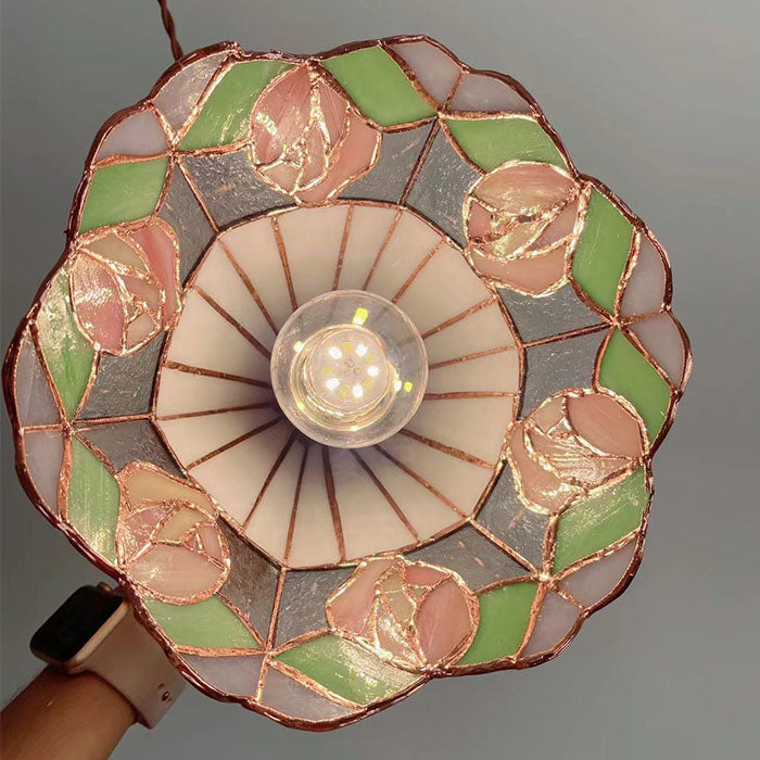 Rose Stained Glass Pendant Light