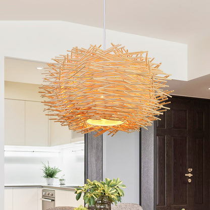 Woven Bamboo Birdcage Chandelier / Wood color / 30cm