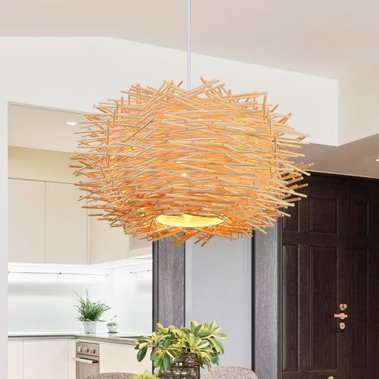 Woven Bamboo Birdcage Chandelier / Wood color / 30cm