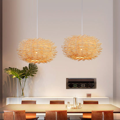 Woven Bamboo Birdcage Chandelier / Coffee color / 30cm